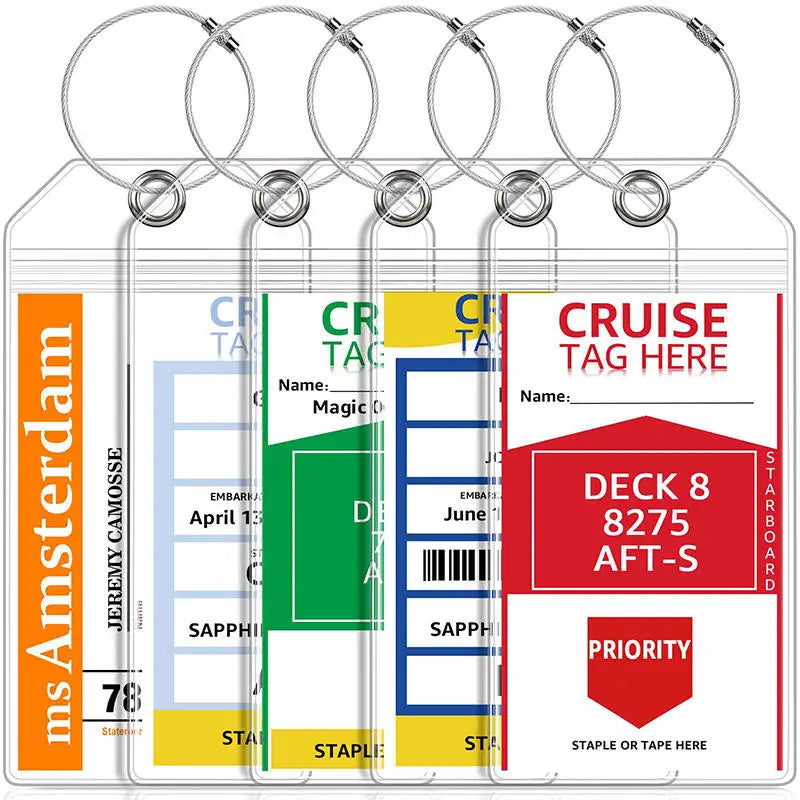 5-25PCS Transparent Cruise Luggage Tags PVC Waterproof Travel Baggage Labels With Loops Keyring Holders For Easy Identification