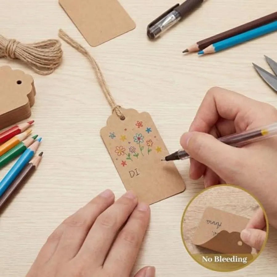 100pcs Gift Tags with String Attached, 1.7 x 2.8 inch Kraft Paper Hang Tags for Clothes DIY Crafts Wedding Holiday Brown