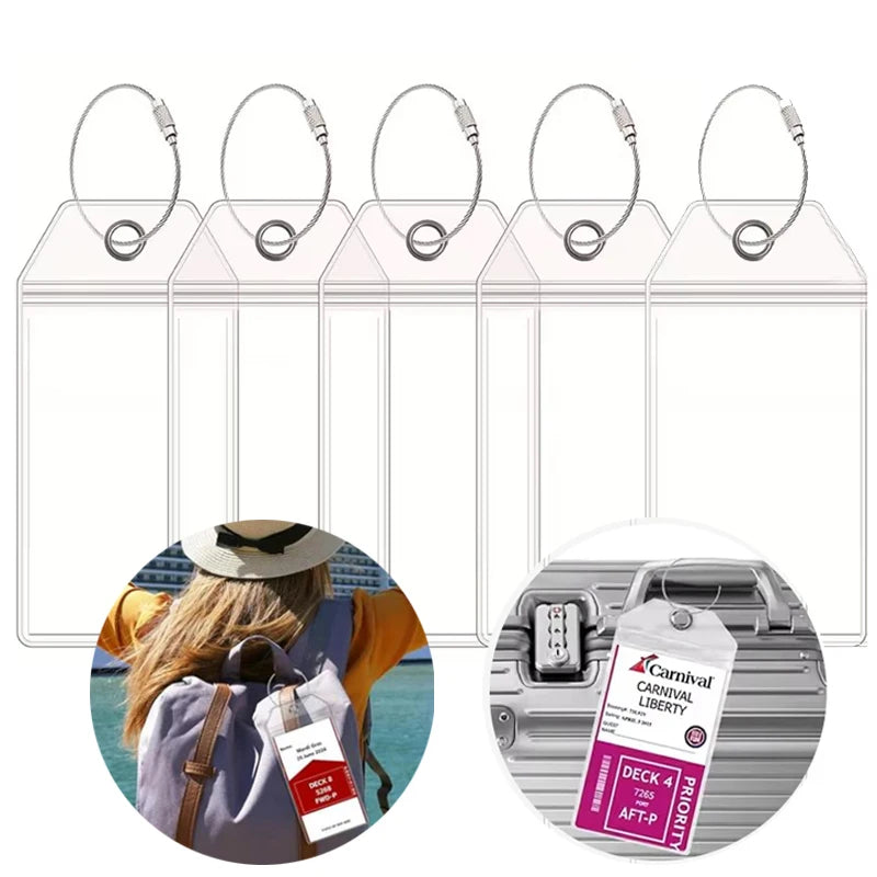 5-25PCS Transparent Cruise Luggage Tags PVC Waterproof Travel Baggage Labels With Loops Keyring Holders For Easy Identification