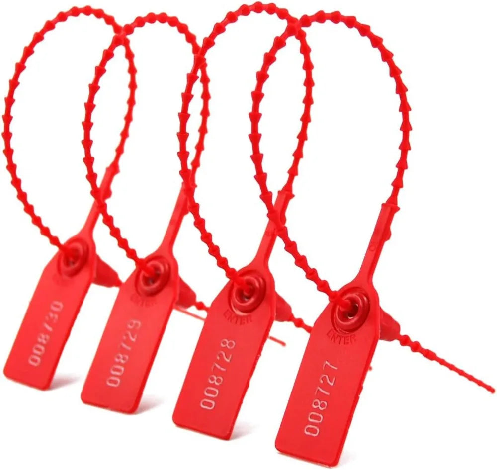 100 Plastic Tamper Seals, Numbered Zip Ties for Fire Extinguisher, Security Tags, Disposable Self-Locking, 250mm