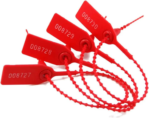 100 Plastic Tamper Seals, Numbered Zip Ties for Fire Extinguisher, Security Tags, Disposable Self-Locking, 250mm